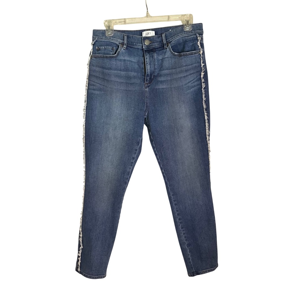 LOFT‎ High Rise Skinny Jeans Women Size 10 Distressed Frayed Hem Blue Denim Boho